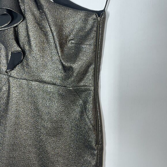 VERONICA BEARD Ensley Dress Womens Size 6 One Shoulder Black Gold Metallic - Picture 8 of 10